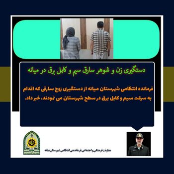 دستگیری زن و شوهر سارق سیم و کابل برق در میانه