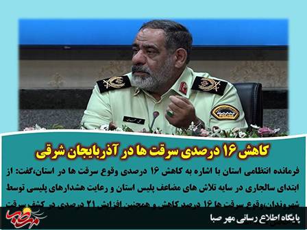 کاهش ۱۶ درصدی سرقت ها در آذربایجان شرقی