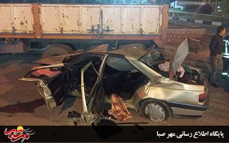 ۲ فوتی و ۲ مصدوم حاصل برخورد خودرو پژو با تریلی در میدان ولایت شهرستان میانه