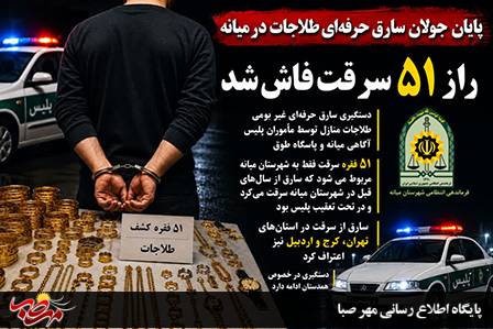 پایان جولان سارق حرفه‌ای طلاجات در میانه / راز ۵۱ سرقت فاش شد